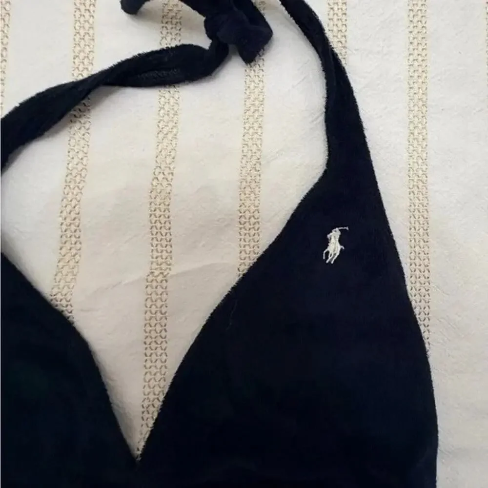 VTG Ralph Lauren Black Terry Halter Dress L Cover Up tennis Beach Club Preppy - Picture 14 of 16